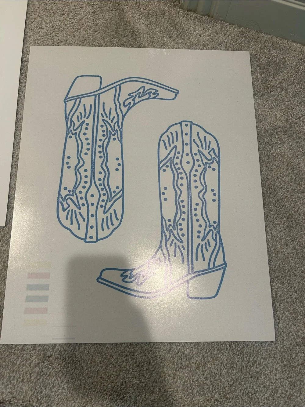 16x20 Blue/White Cowboy Boot Poster Print